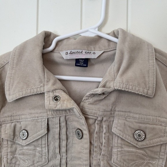 Limited Too Girls XXS Tan Beige Corduroy Button Front Jacket Missing Button - Picture 3 of 10